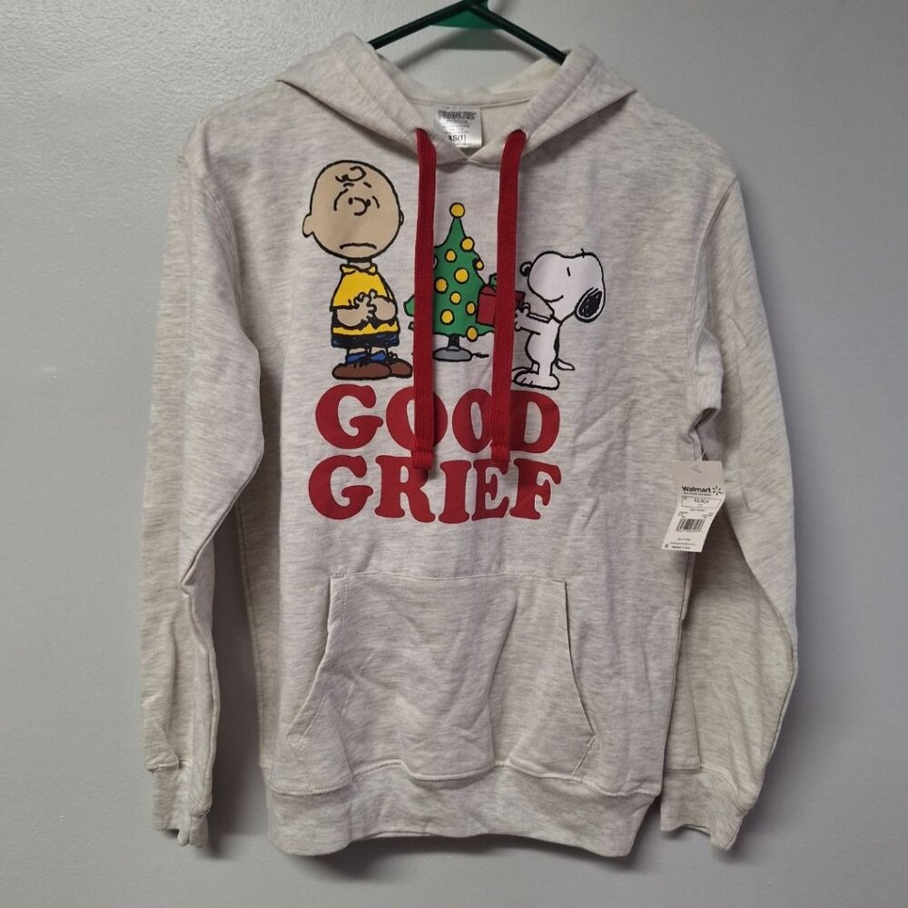 Peanuts Good Grief Hoodie Sweatshirt Womens XS Christmas Tree Charlie‎ Brown